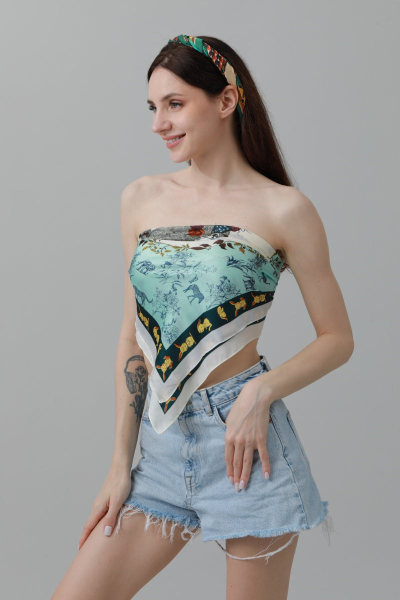 Rabbit Floral Bandana – Silk-Style Square Scarf 🐰🌸