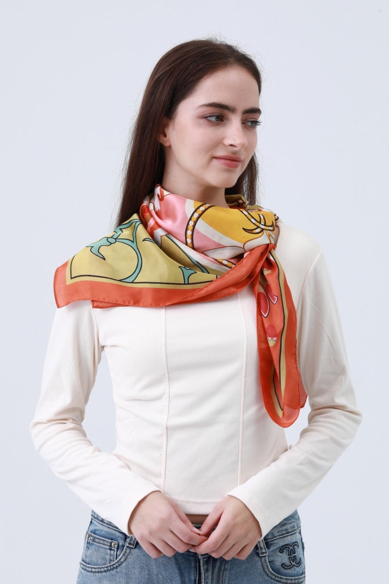 Floral Chain Print Scarf - Vintage Silk-Like Square 🌸⛓️ Leto Collection