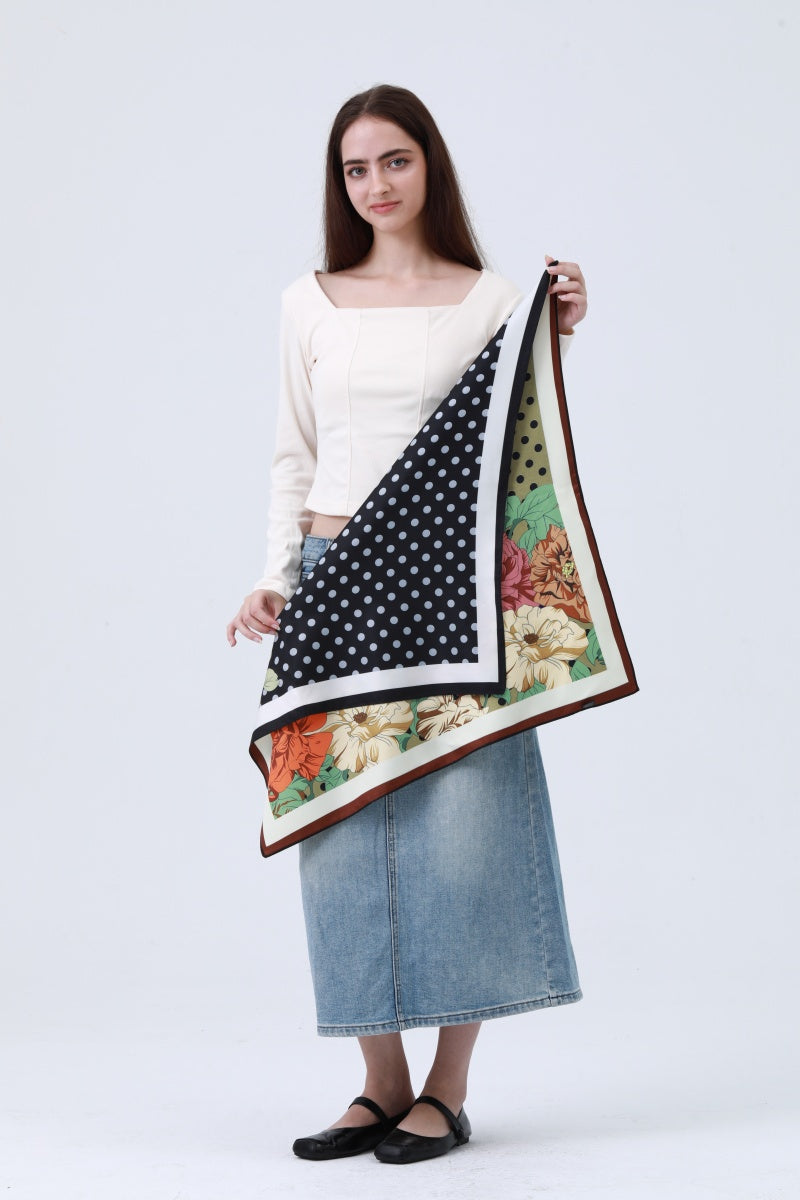 Polka Dot & Floral Reversible Bandana - Two-Way Silky Scarf 🌸🧣 Leto Collection