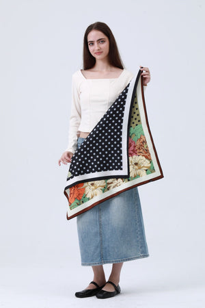 Polka Dot & Floral Reversible Bandana - Two-Way Silky Scarf 🌸🧣 Leto Collection