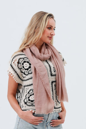 Crinkle Fringe Oblong Scarf – Lightweight & Soft Wrap 🌬️🧣 Leto Collection