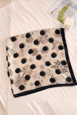 Retro Blossom & Dot Print Scarf – Airy Silky Square 🌸⚫ Leto Collection