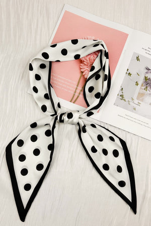 Classic Contrast: Black & White Polka Dot Satin Silky Skinny Scarf Leto Collection