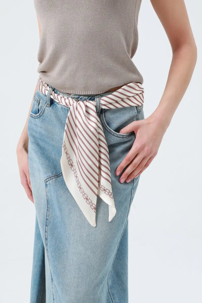 Sweet Sophistication: Caramel Striped Satin Silky Skinny Scarf Leto Collection