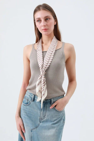 Sweet Sophistication: Caramel Striped Satin Silky Skinny Scarf Leto Collection