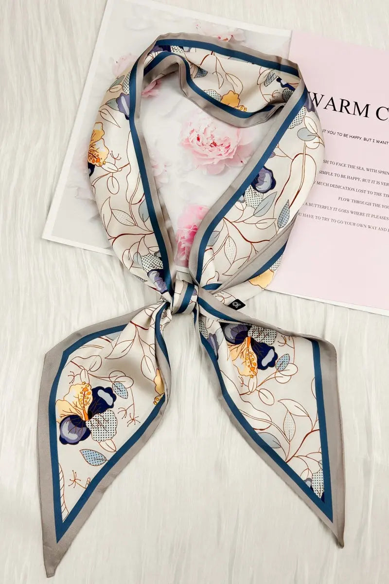 Garden Grace: Botanical Pattern Satin Silky Skinny Scarf Leto Collection