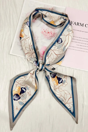 Garden Grace: Botanical Pattern Satin Silky Skinny Scarf Leto Collection