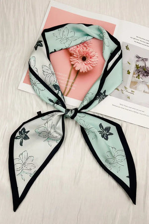 Coastal Bloom: Aqua Floral Printed Satin Silky Scarf - leto-collection