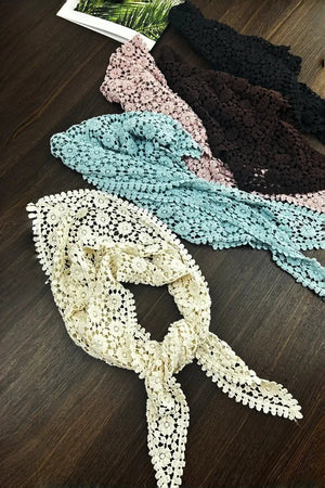 Boho Crochet Lace Head Scarf – Lightweight Floral Knit Headband Leto Collection
