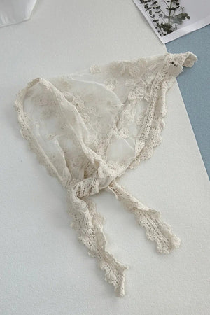 Sheer Floral Embroidered Lace Head Wrap – Romantic Mesh Hair Bandana Leto Collection