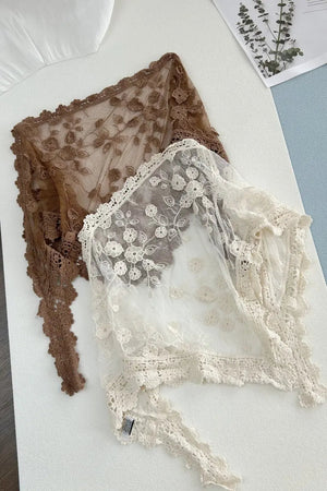 Sheer Floral Embroidered Lace Head Wrap – Romantic Mesh Hair Bandana Leto Collection