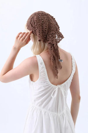 Hollow Out Floral Knit Crochet Scarf – Lightweight Lace Head Wrap for Women