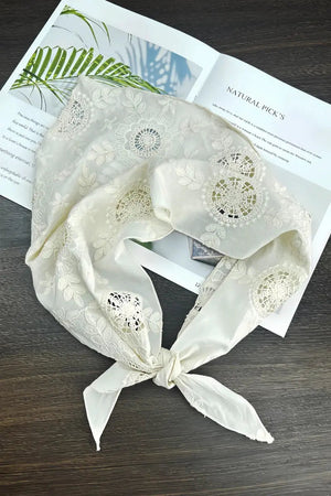 Cotton Floral Embroidered Triangle Headscarf – Vintage Boho Head Wrap