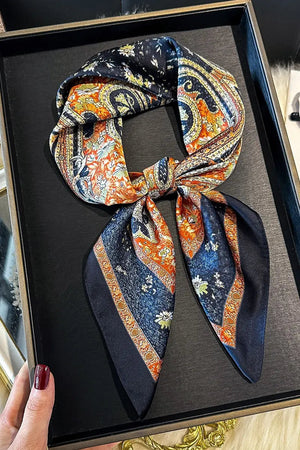 Vintage Paisley Print Silk Square Scarf for Women Leto Collection