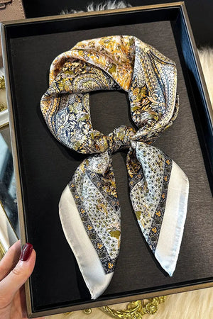 Vintage Paisley Print Silk Square Scarf for Women Leto Collection
