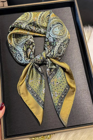 Vintage Paisley Print Silk Square Scarf for Women Leto Collection