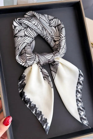 Women's Elegant Square Scarf with Abstract Leaf Print & Houndstooth Trim Leto Collection