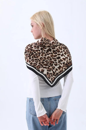 Retro Leopard Print Satin Square Scarf – Lightweight for Head or Neck Wear