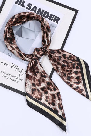 Retro Leopard Print Satin Square Scarf – Lightweight for Head or Neck Wear