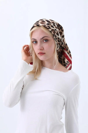 Retro Leopard Print Satin Square Scarf – Lightweight for Head or Neck Wear