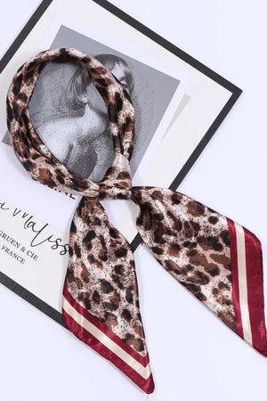 Retro Leopard Print Satin Square Scarf – Lightweight for Head or Neck Wear