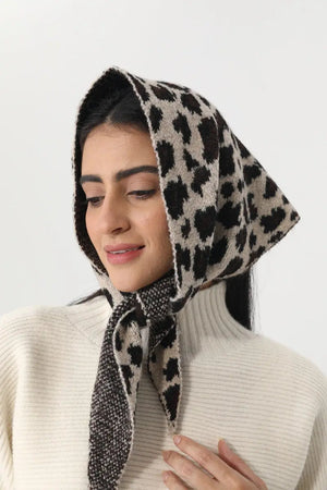 Women Leopard Print Knit Triangle Multi Wear Head Wrap 🐆✨ Leto Collection