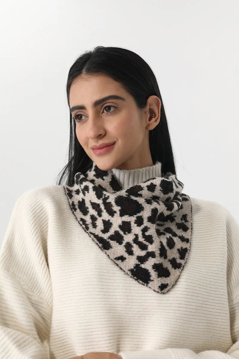 Women Leopard Print Knit Triangle Multi Wear Head Wrap 🐆✨ Leto Collection