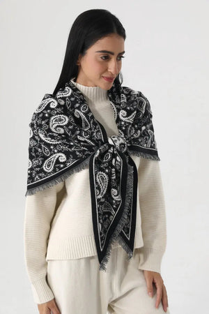 Women Paisley Print Tassel Triangle Warm Shawl Wrap 🪡🌼 Leto Collection
