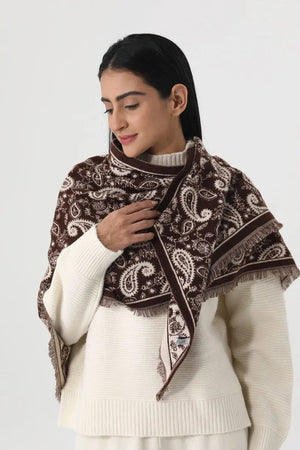 Women Paisley Print Tassel Triangle Warm Shawl Wrap 🪡🌼 Leto Collection
