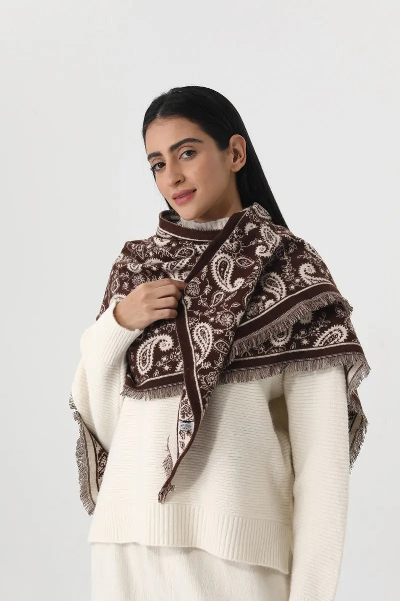 Women Paisley Print Tassel Triangle Warm Shawl Wrap 🪡🌼 Leto Collection