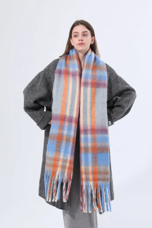 Women Color Block Plaid Tassel Scarf Soft Thick Warm Winter Wrap Shawl 🧣❄️ Leto Collection