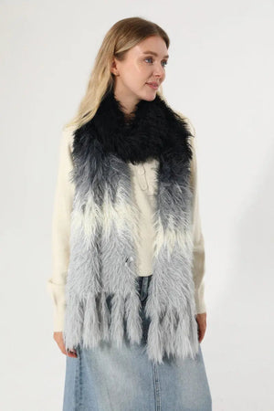 Women Ombre Fluffy Faux Fur Winter Scarf with Tassels 🧣❄️ Leto Collection