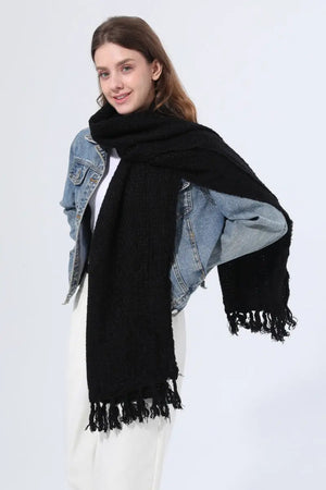 Women Solid Waffle Knit Fringe Scarf Soft Shawl Wrap 🧶🍂 Leto Collection