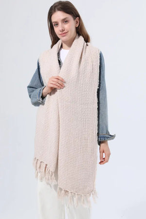 Women Solid Waffle Knit Fringe Scarf Soft Shawl Wrap 🧶🍂 Leto Collection