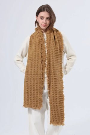 Women Waffle Knit Scarf Soft Fringe Solid Winter Shawl 🧶🤎 Leto Collection