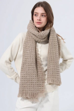 Women Waffle Knit Scarf Soft Fringe Solid Winter Shawl 🧶🤎 Leto Collection