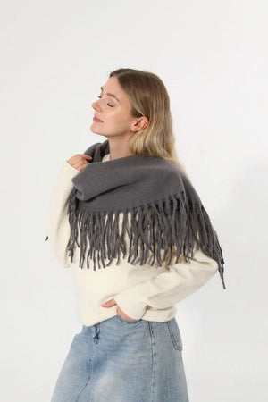 Women Solid Knit Tassel Scarf Thick Warm Winter Shawl 🧶❄️ Leto Collection