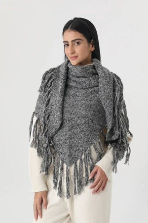 Fringed Knit Triangle Shawl Multi Wear Wrap Scarf 🧶🍂 Leto Collection