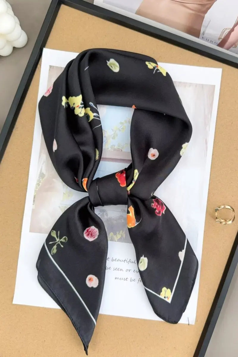 Women Floral Print Satin Square Multi-use Neck Bandana 🌸✨ leto-collection