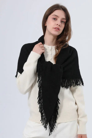 Women Warm Knit Triangle Shawl Frayed Edge Multi‑Use Scarf Leto Collection