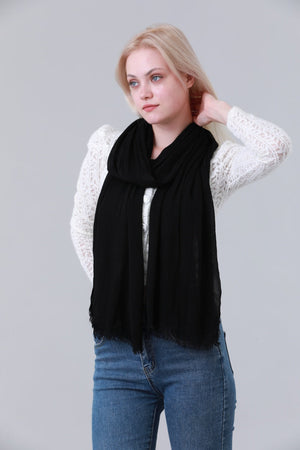 Solid Crinkle Fringe Women Long Scarf Leto Collection
