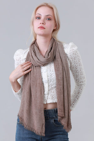 Solid Crinkle Fringe Women Long Scarf Leto Collection