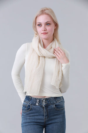 Solid Crinkle Texture Lightweight Long Neck Scarf for Women Leto Collection
