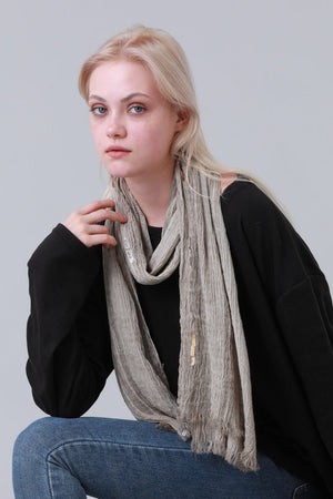 Crinkled Long Scarf for Women with Sequin Decor and Fringe Edge Leto Collection