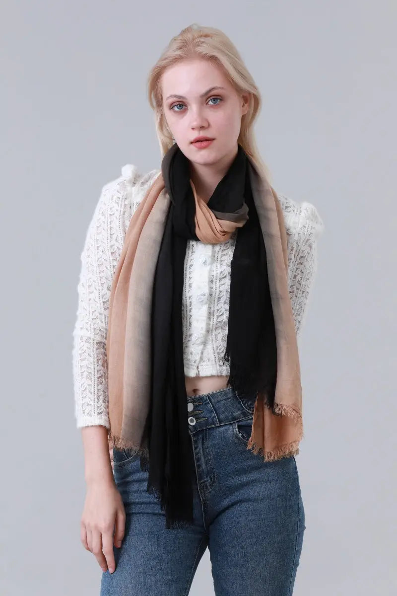 Ombre Color Block Tassel Long Scarf in white, product photo