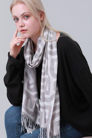 Geometric Print Long Scarf Tassel Fringe Women Shawl Wrap Leto Collection