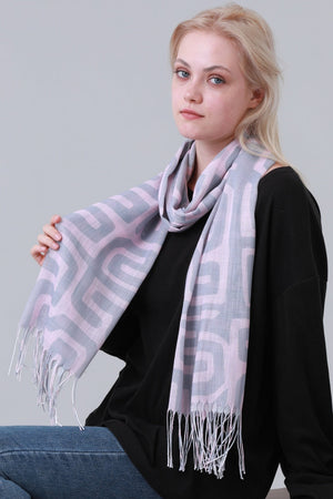 Geometric Print Long Scarf Tassel Fringe Women Shawl Wrap Leto Collection