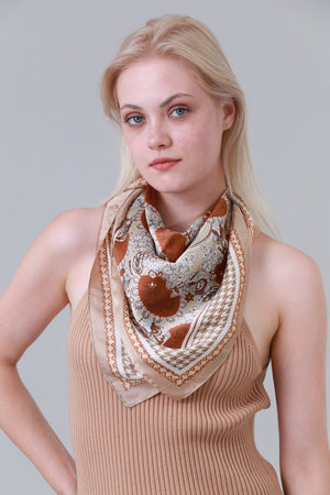 Retro Mixed Pattern Soft Satin Scarf Multi Wear Head Neck Bandana for Women Leto Collection
