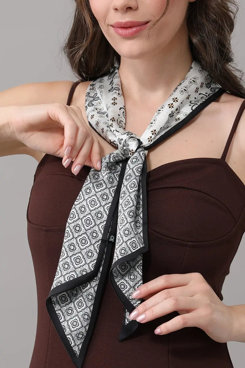 Vintage Geometric Floral Satin Neck Scarf in brown, product photo