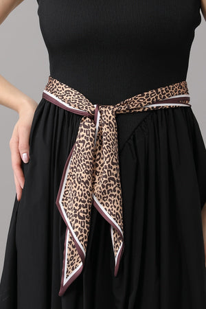 Leopard Print Skinny Satin Scarf for Women Leto Collection